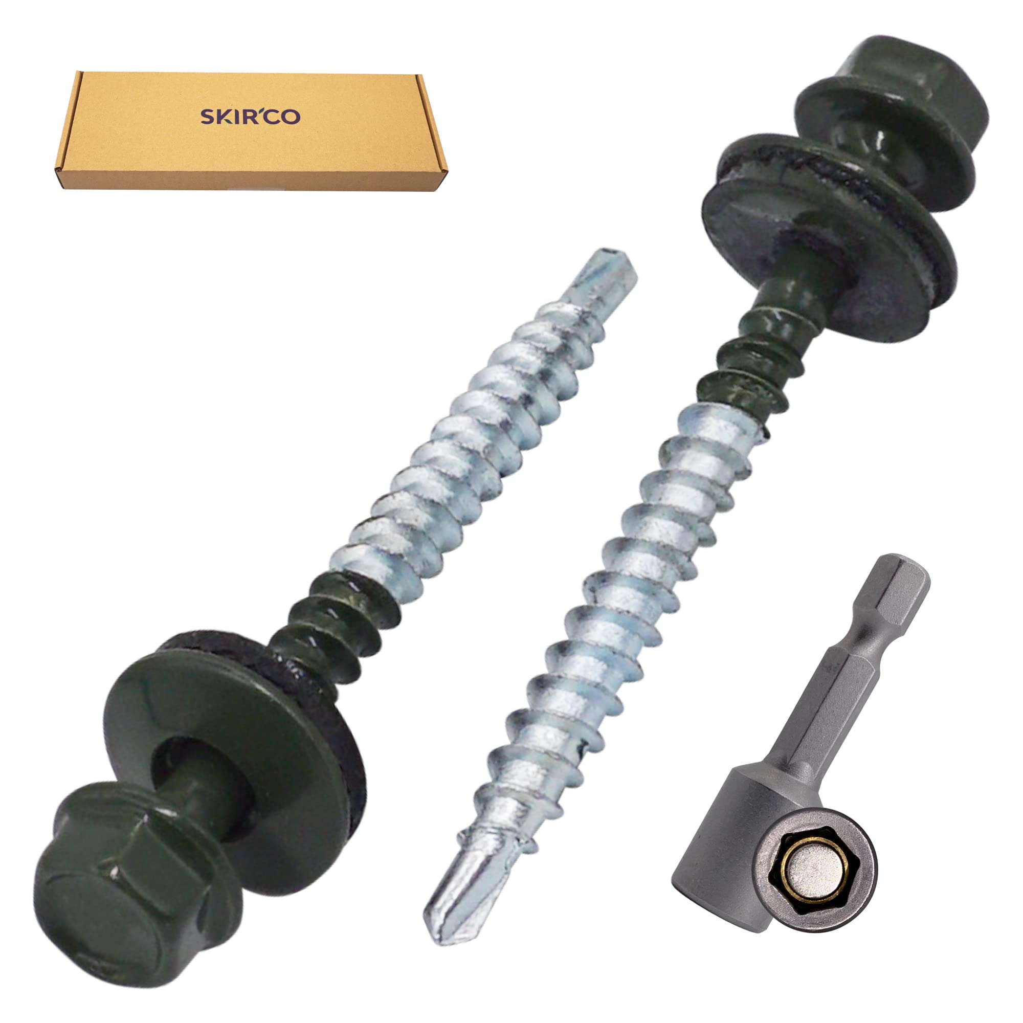 SKIR'CO (150 pcs) Painted Roofing Screws, 4.8 x 50 mm Self-Drilling Screws With EPDM Washers, Hex Head (Chrome Green, RAL 6020) - Image 2