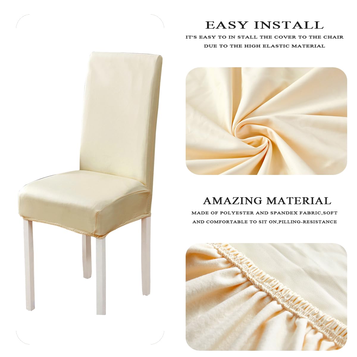 Qubjus Set di 2 coprisedia per sala da pranzo, coprisedia elasticizzati con gonna rimovibile, lavabile, per casa, feste, matrimoni (bianco off, 2 pezzi