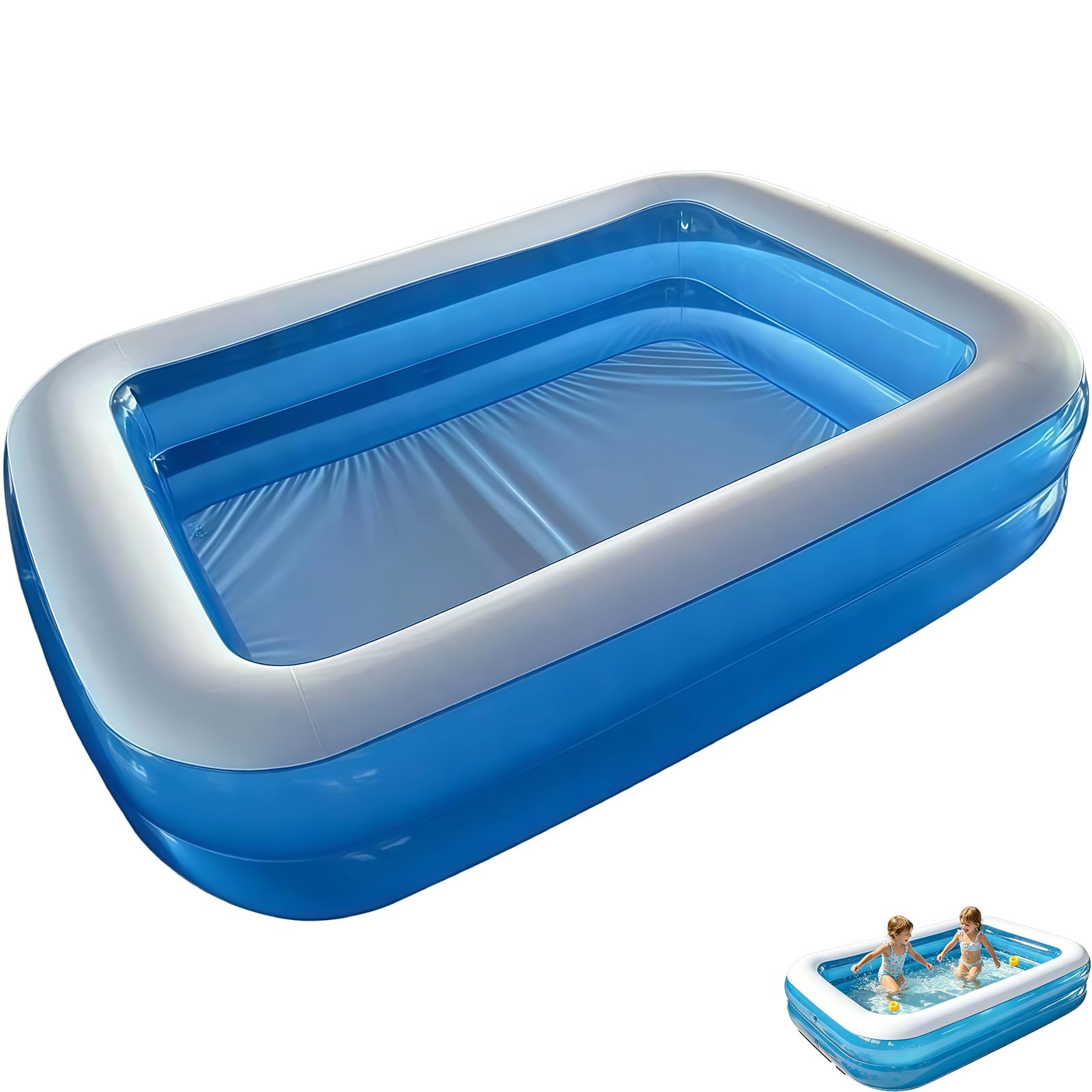 Piscine Gonflable, Piscine Gonflable Familiale Rectangulaire, 200x150x50cm, Anti-éclatement, Spacieuse, pour Jardin, Terrasse et Moments de Fraîcheur