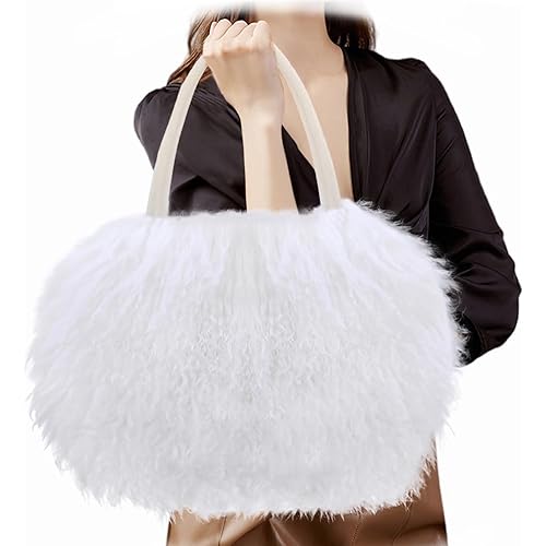 Women Luxury Real Lamb/Mongolian Flush Wool Fur With Genuine Leather Handles Handbag