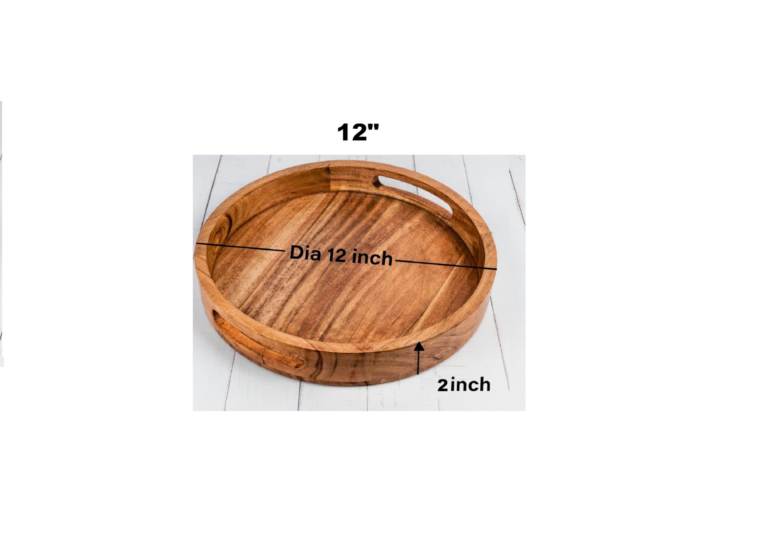 Agarwal Craft Palace Wooden Round Tray, Mango Wood Tray, Serving Tray, Table Decorative, Wooden Platter for Serving Beverages & Food on Bar, Living Room, Home Dining Table with Cutout Handle (12X12) 1