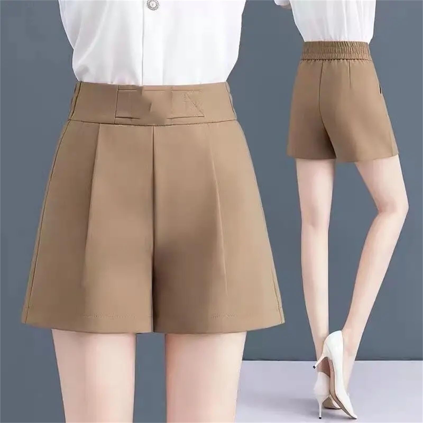 Ufficio Signora di Modo Metallo Spliced Shorts Abbigliamento Donna Elegante All-Match Tinta unita Elastico Vita Alta Pantaloni