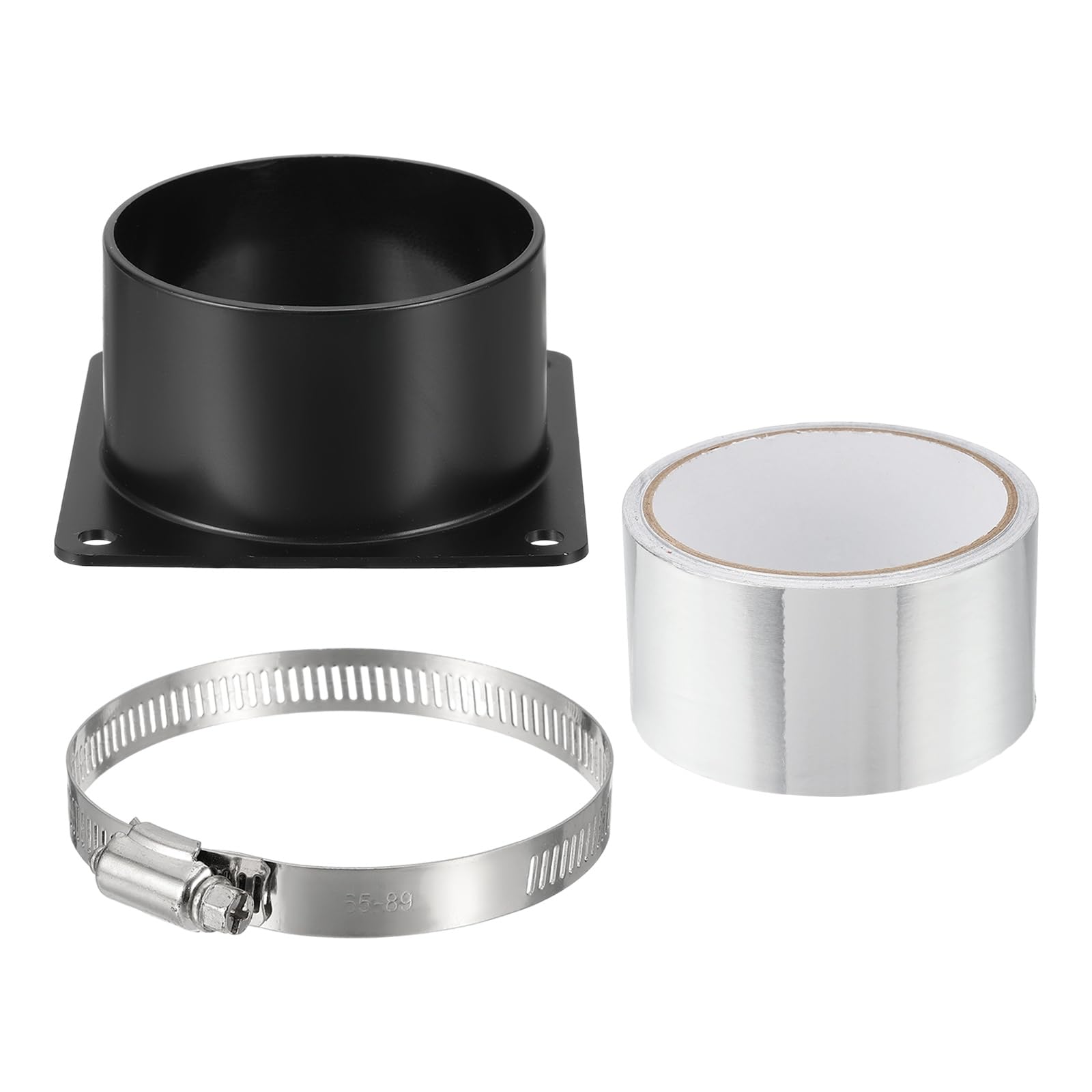 PATIKIL 3" Duct Connector Flange Set,1 Pcs ABS Dryer Vent Wall Plate Square to Round Straight Ducting Pipe with Hose Clamp Tape for Air Heating Cooling HVAC Ventilation, Black