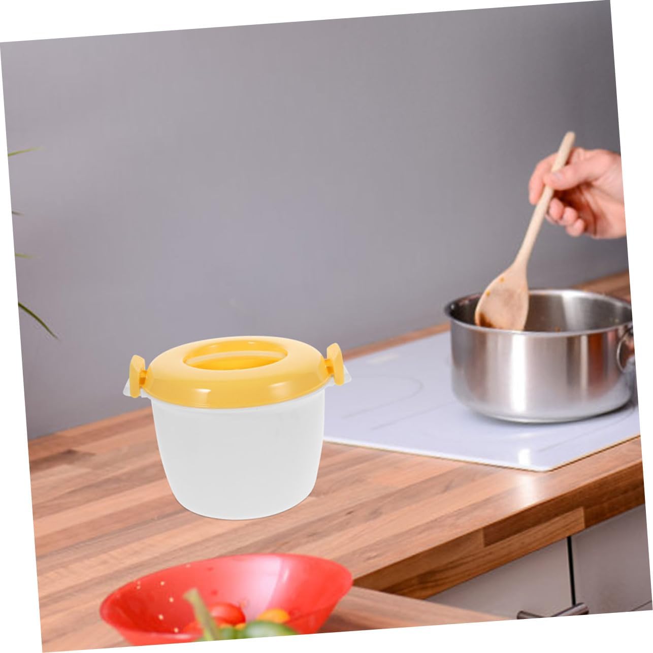Zerodeko Microwave Rice Cooker, with Spoon Portable Insulated Rice Cooker Steamer Small Capacity 8.26X6.88X5.51In for Home Office Dormitory