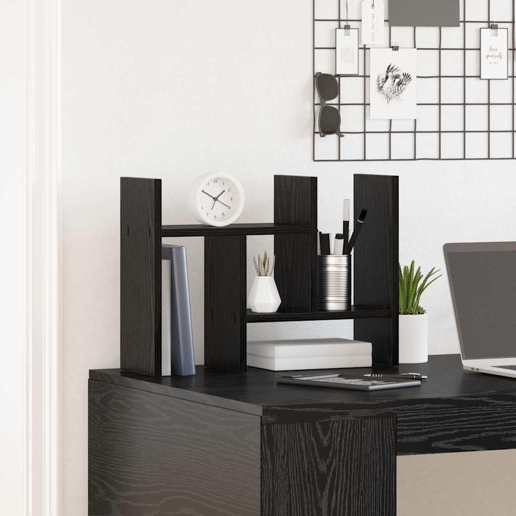 Organizer da scrivania in legno nero, effetto rovere, 50 x 15,5 x 35,5 cm, con ampio spazio per ufficio, home office e scuola, sistema di archiviazione per raccoglitori, carta, penne e