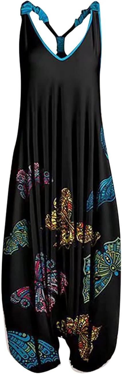 OIOLOYJM Summer Plus Size Boho Overalls for Women 2025 Fashion Jumpsuits Loose Fit Rompers Floral Printed Baggy Harem Pants