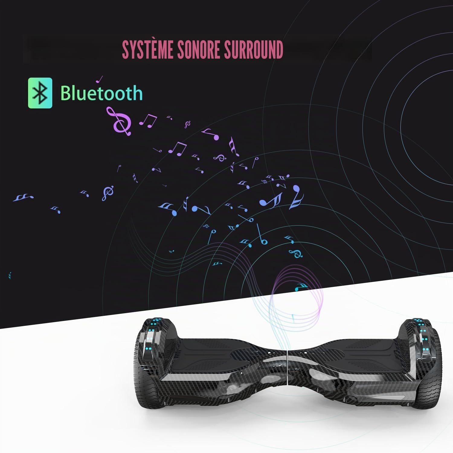 6,5" Hoverboards avec Hoverkart, Skateboard avec Siège pour Enfants Adultes, Hoverboards avec Siège, Batterie 4Ah, Hoverboards avec Musique Bluetooth et Lumières LED,Max 15 km/h