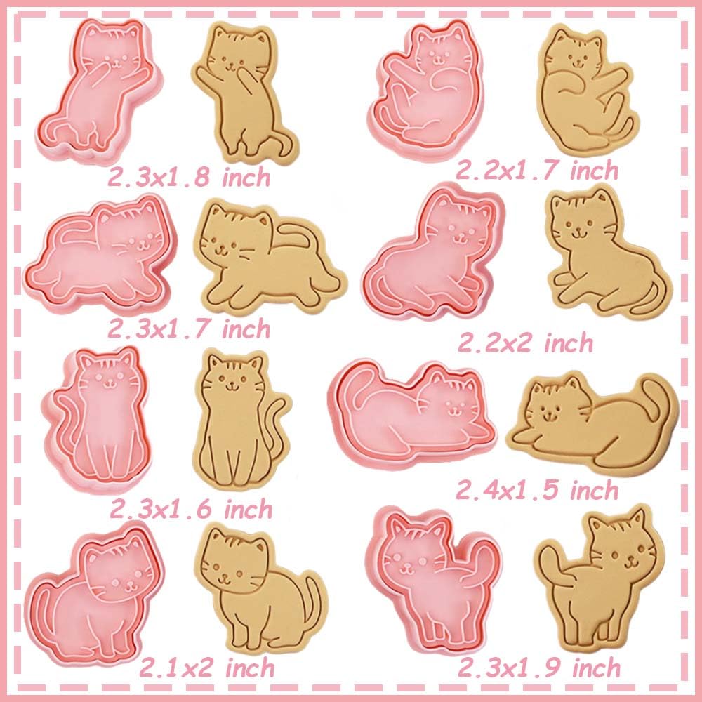 Juego de 8 sellos 3D para galletas de gato, cupcakes, panqueques, tarta de manzana, pastelería, moldes para galletas de frutas y sándwiches para decoraciones de fiesta de gatos 2