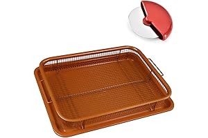 Deluxe Nonstick Copper Crisper Oven Air Fryer Pan and Mesh Basket Set...