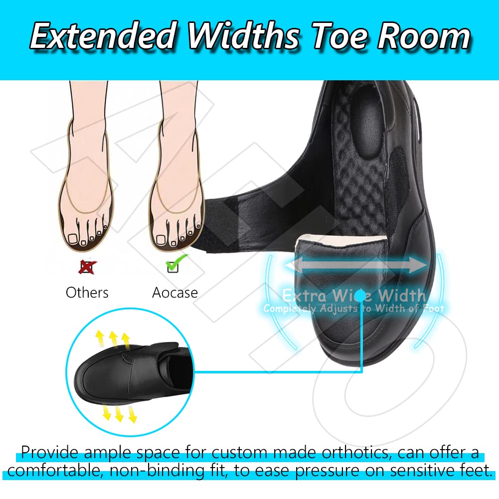 AEHO Pie Diabetico Cuero PU Zapatillas para Diabéticos Hombres Zapatos De Ensanchamiento De Fertilizante De Gran Tamaño Plus para La Hinchazón del Pie Fascitis Plantar,Negro,42 EU
