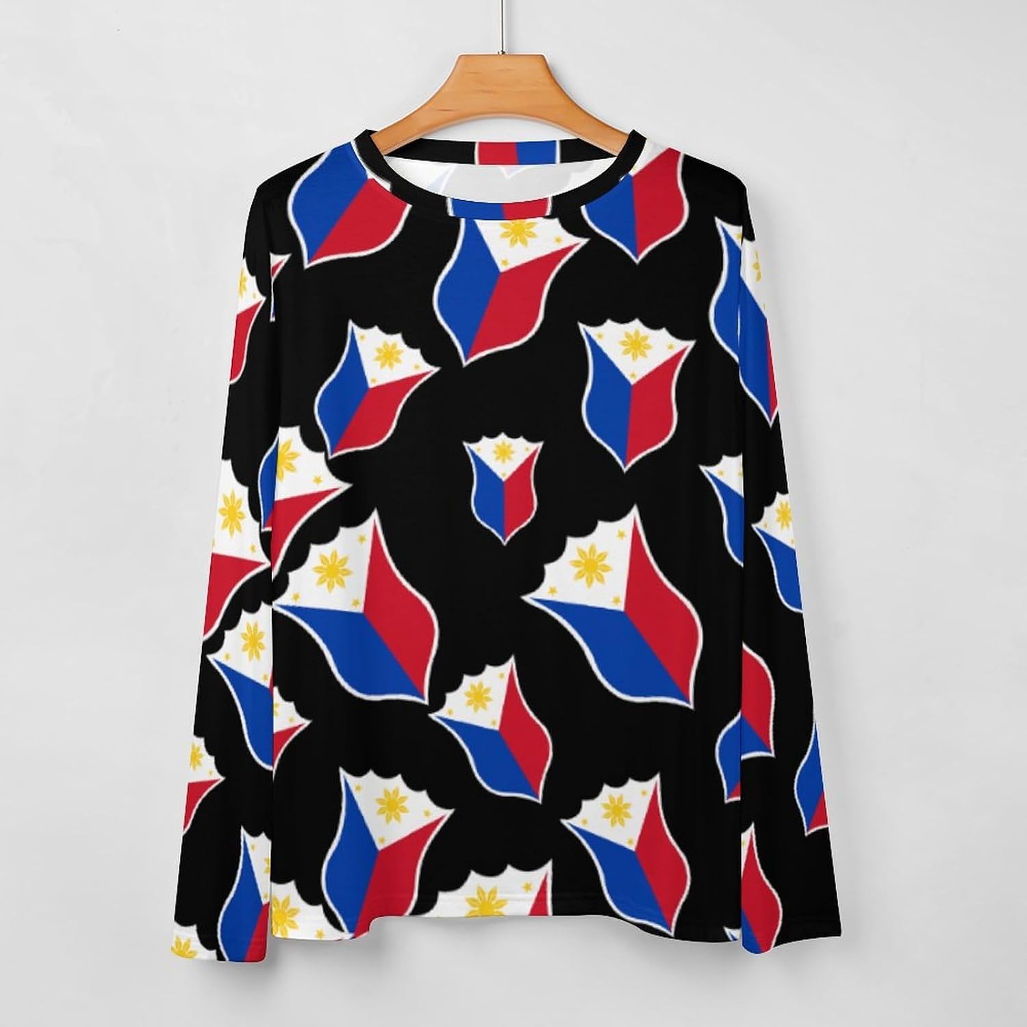 Philippine Flag Crest Women's Pajama Top Sleepwear Pajamas Sleep T-Shirt Long Sleeve Shirt Crewneck Tee