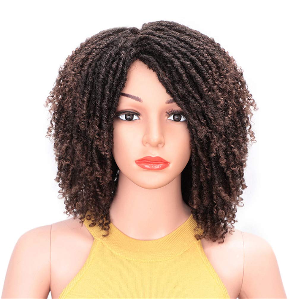Perruque courte bouclée 14 pouces en fibre résistante pour femmes noires tresse ombre burg