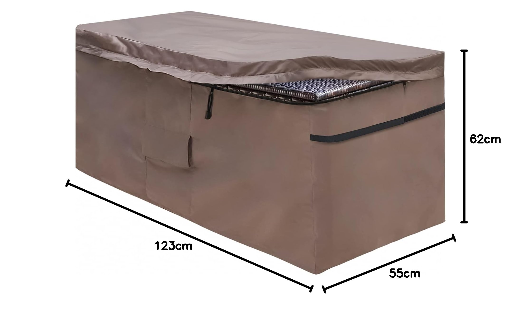 MountainLoc Copertura Per Baule Da Giardino, Telo Di Protezione Per Contenitore da Esterno Con Sfiato E Coperchio Con Cerniera, Impermeabile, 420D Oxford Marrone (123 * 55 * 62cm)