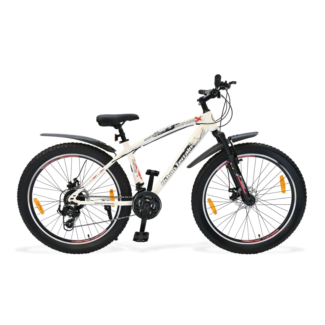 Urban Terrain Bolt Ultra 27.5T Geared MTB | 21 Speed Cycle with Shimano Gear for Men | 17.5″ Frame, White | 15+ Years-image-38
