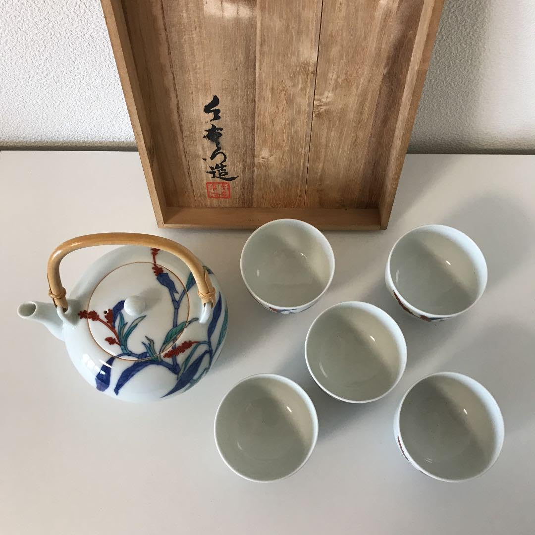 色鍋島窯十二代今泉今右衛門】宮内庁御用達 無形文化財指定 お湯のみセット
