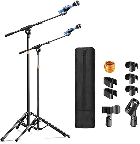 Miniatura 8 de Soporte de Micrófono Boom, Soporte de Micrófono de Piso con Soporte para Tableta y Teléfono, Trípode de Servicio Pesado Ajustable en Altura y Ángulo