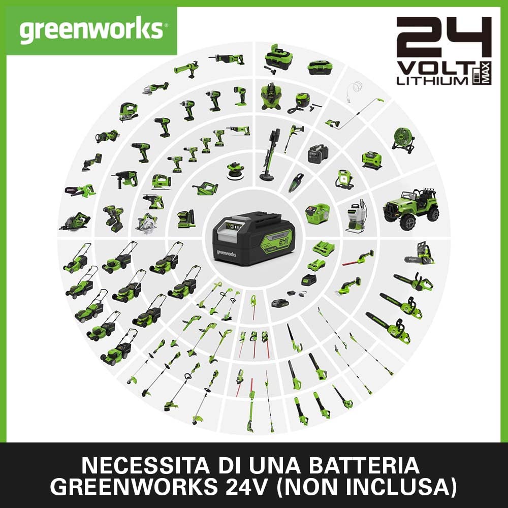 Greenworks G24PS20 Sega Potatrice telescopico a Batteria, Lunghezza Barra 8 Pollice (20cm), Velocità Catena 6,7m/s, 3,2kg, Asta 2.6m, SENZA Batteria 24V e Caricabatterie, Garanzia 3 Anni