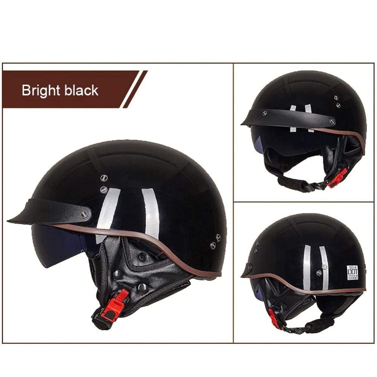Halbschalenhelm mit ECE Motorradhelm Herren Damen Brain Cap Retro Motorrad Jethelm Halbhelm Halbschale Helm Rollerhelm Chopper Scooter Helm Sturzhelm mit Visier