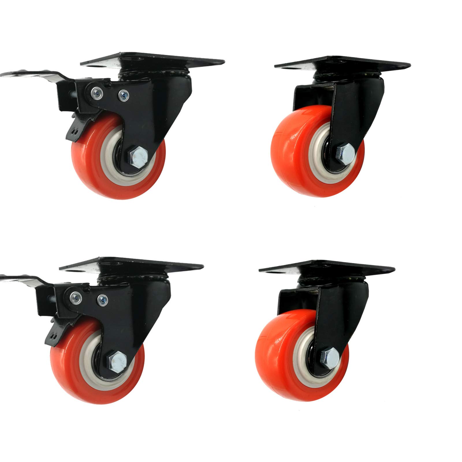 Roulettes pivotantes orange silencieuses avec double roulement anti-rayure