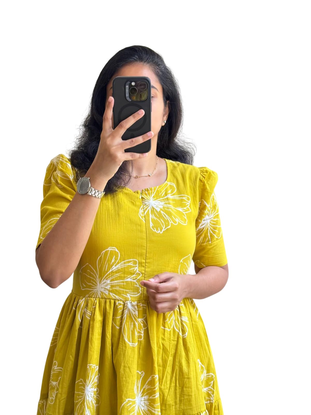 Women's Printed Tiered Midi Dress, Puff Sleeves, Square Neck, Button-Front, Floral Print-picture-46