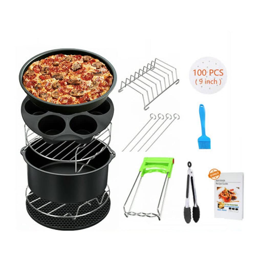9 Pollici Accessori Friggitrice Ad Aria 12 Pz Adatto A Tutte Le Friggitrici Ad Aria Dei Marchi 5.3QT-6.8QT-Up Compreso Il Fusto Della Torta, Pizza Teglia, Tappetino in Silicone, Supporto in Metallo