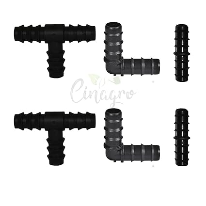 Cinagro Drip Irrigation Accessories - 16MM Elbow, Straight & T Connectors - 10pcs Each