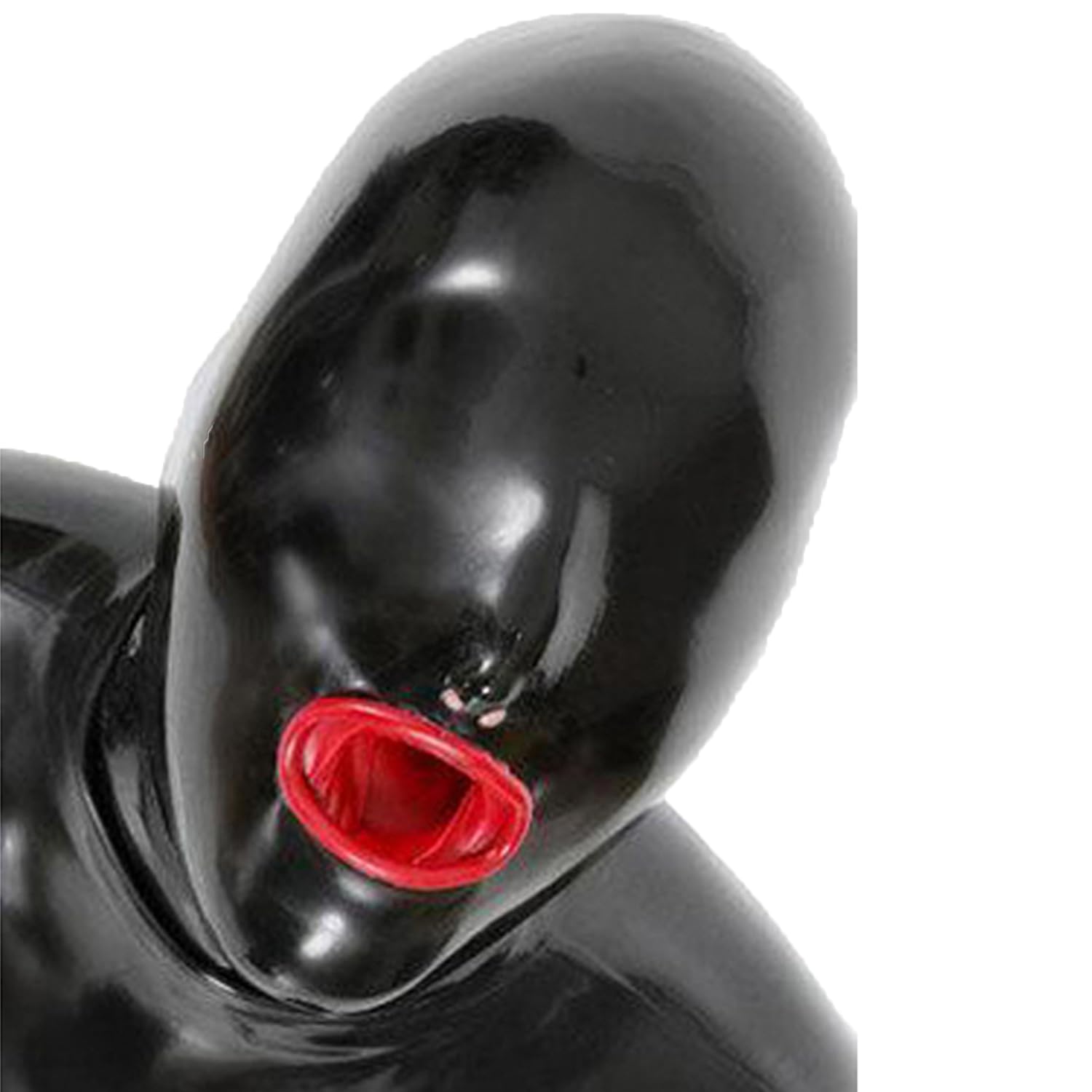 Kangxinsheng Unisex Black Latex Hood mask,Exposed Nose Natural Rubber Mask with Back Zipper and Red Protective Cover for Mouth,for Novelty Latex Clubwear-M