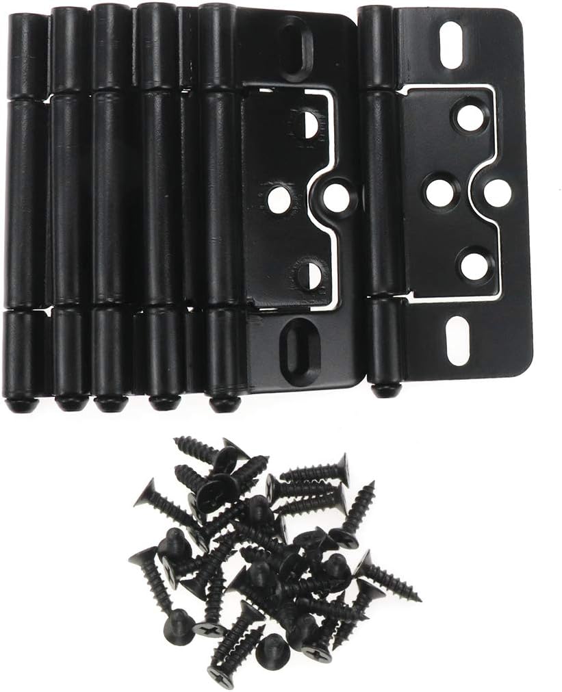 Coshar 6Pcs 3" Non-Mortise Door Hinges Iron Flat Black Hinge | Stainless Steel Door Hinges, for Cabinet Wardrobe and Window, Mute and Heavy Duty, 6Pcs,Black