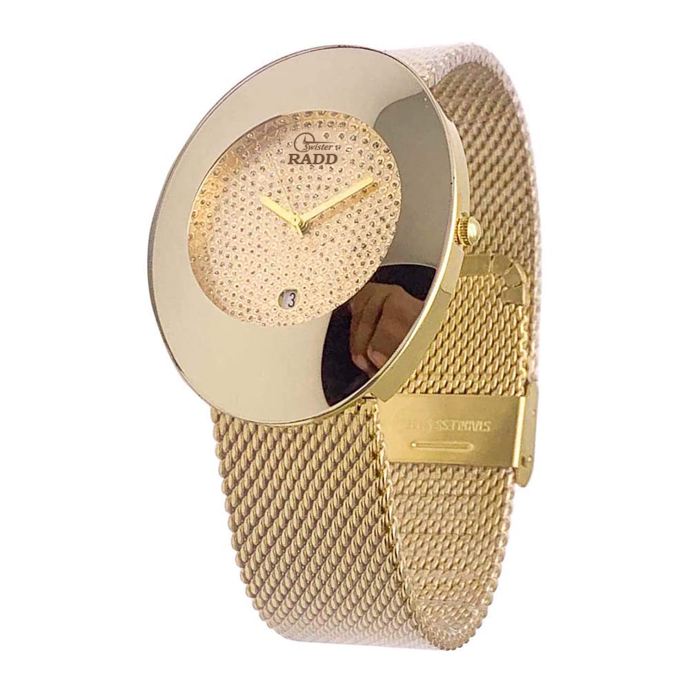 SWISTER Swiss Time Full Gold Diamond Dial Mesh Slim Belt Gold Dial Mens Analog Wrist Watch (B0BYT3QNBH) Amazon Price History, Amazon Price Tracker