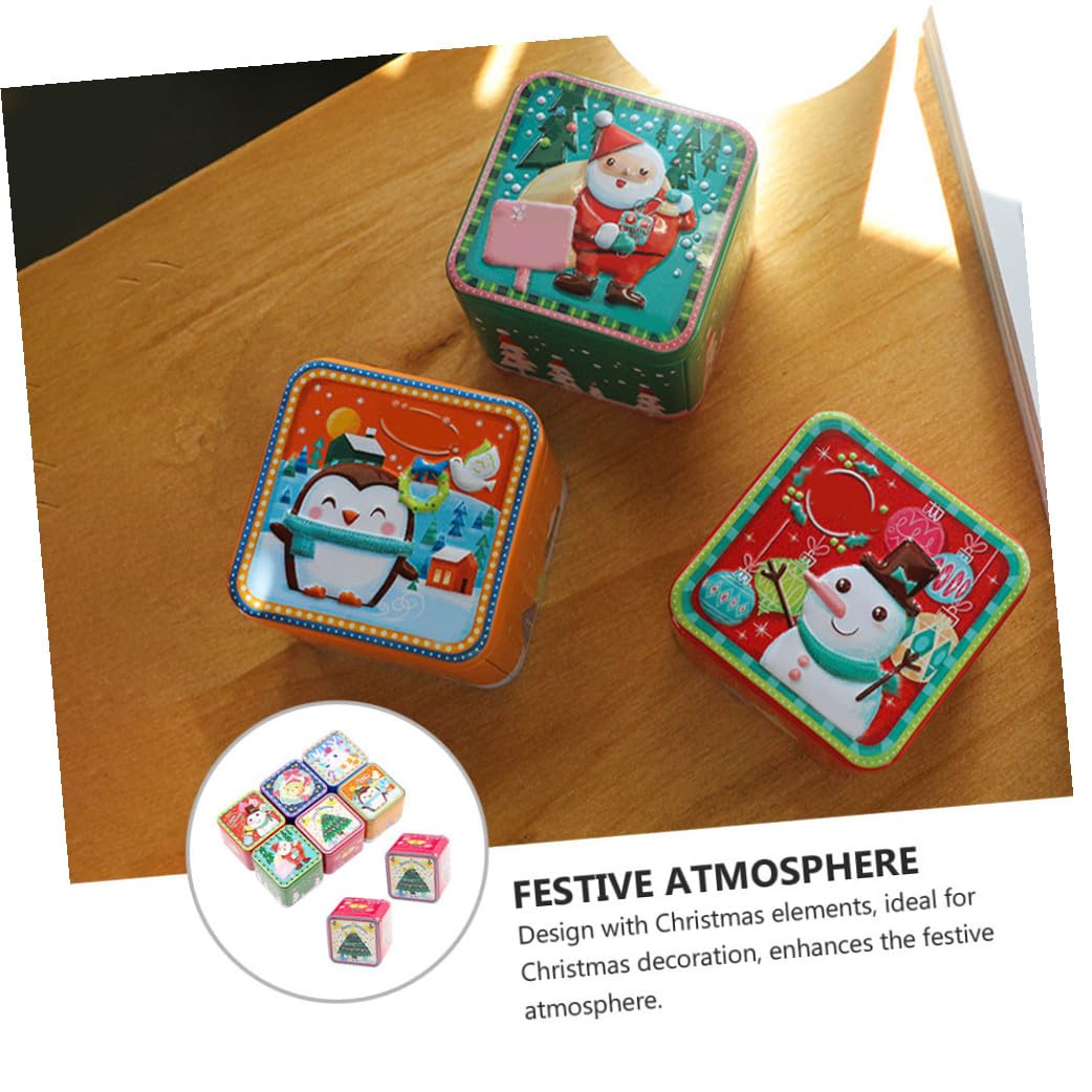 GANAZONO 8 Stück Teiliges Quadratische Weihnachtsgeschenkboxen aus Robustem Blech Dekorative Keksdosen mit Festlichem Muster Vielseitig für Süßigkeiten Kekse und Partygeschenke Geeignet