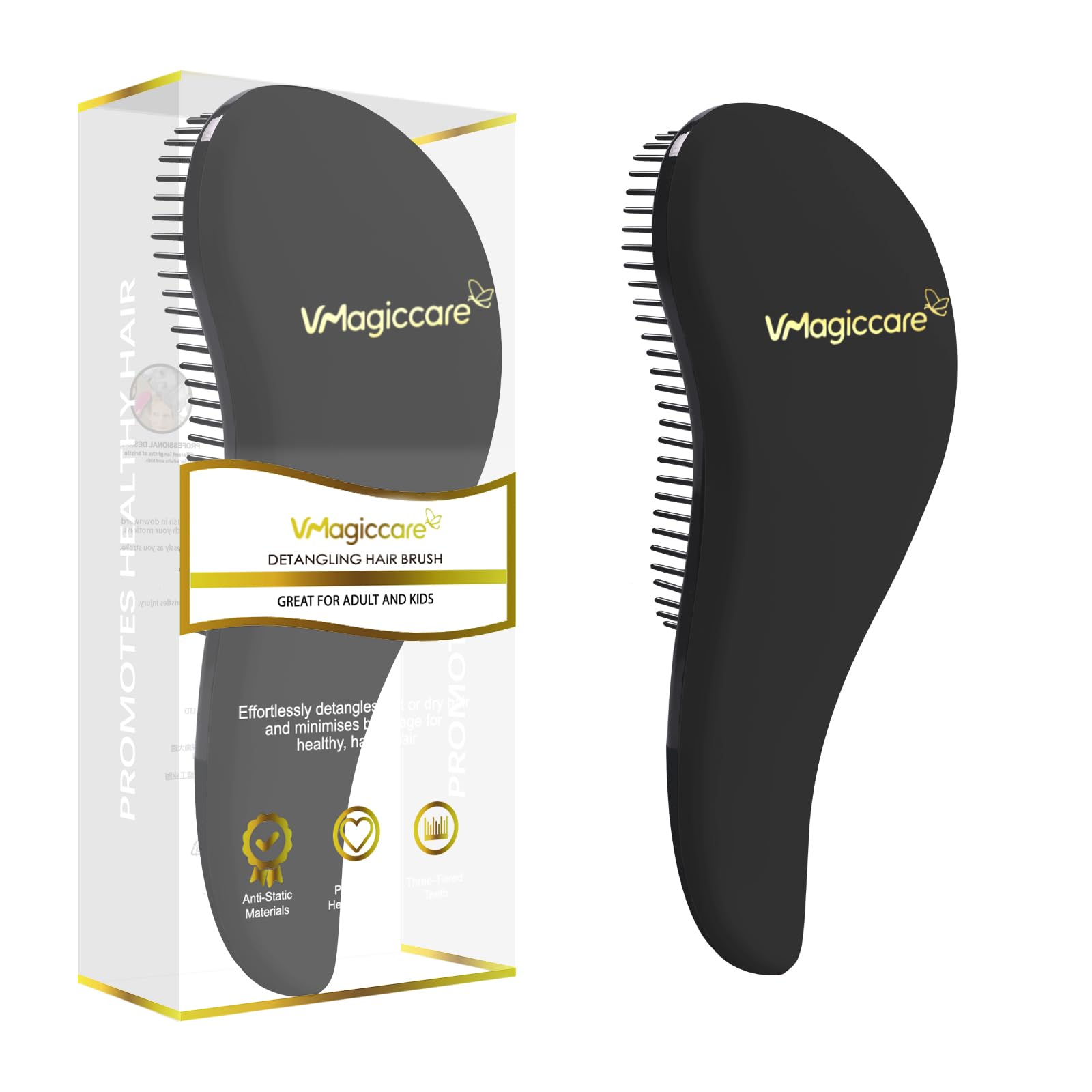 Detangling Brush - glide the Detangler Brush through Tangled hair - Best Comb for Women, Girls, Men & Boys - Use in Wet and Dry Hair (BLACK)