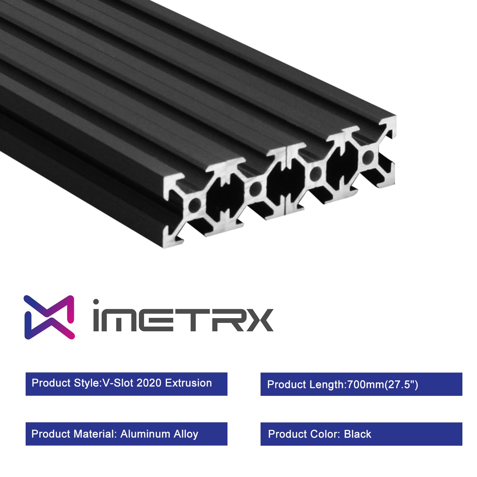 Juego de 8 piezas de extrusión de aluminio con ranura en V 2020 de 700 mm, color negro con soportes de conector 2020 y perfil de aluminio anodizado estándar europeo para piezas de impresora 3D