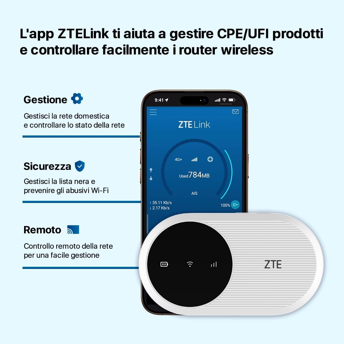 ZTELink app interface on a smartphone