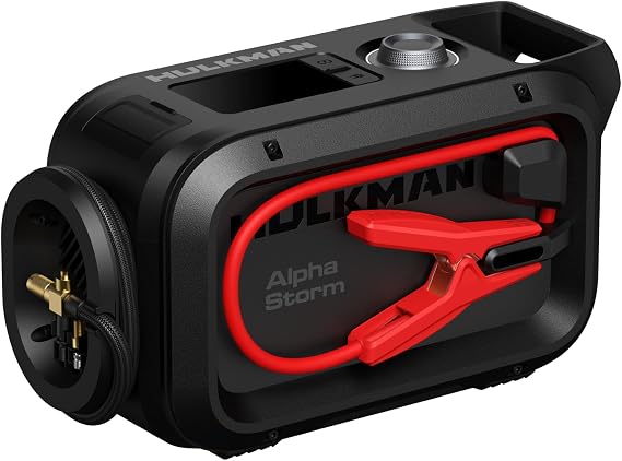 HULKMAN Alpha Storm, 2500A 4-in-1 Smart Jump Starter With Air Compressor,12V Jump Box For Car Battery Portable (9.0L Gas/6.5L Diesel),120PSI Tire Inflator, IPS Display, For Pickup Trucks,SUVs & RVs