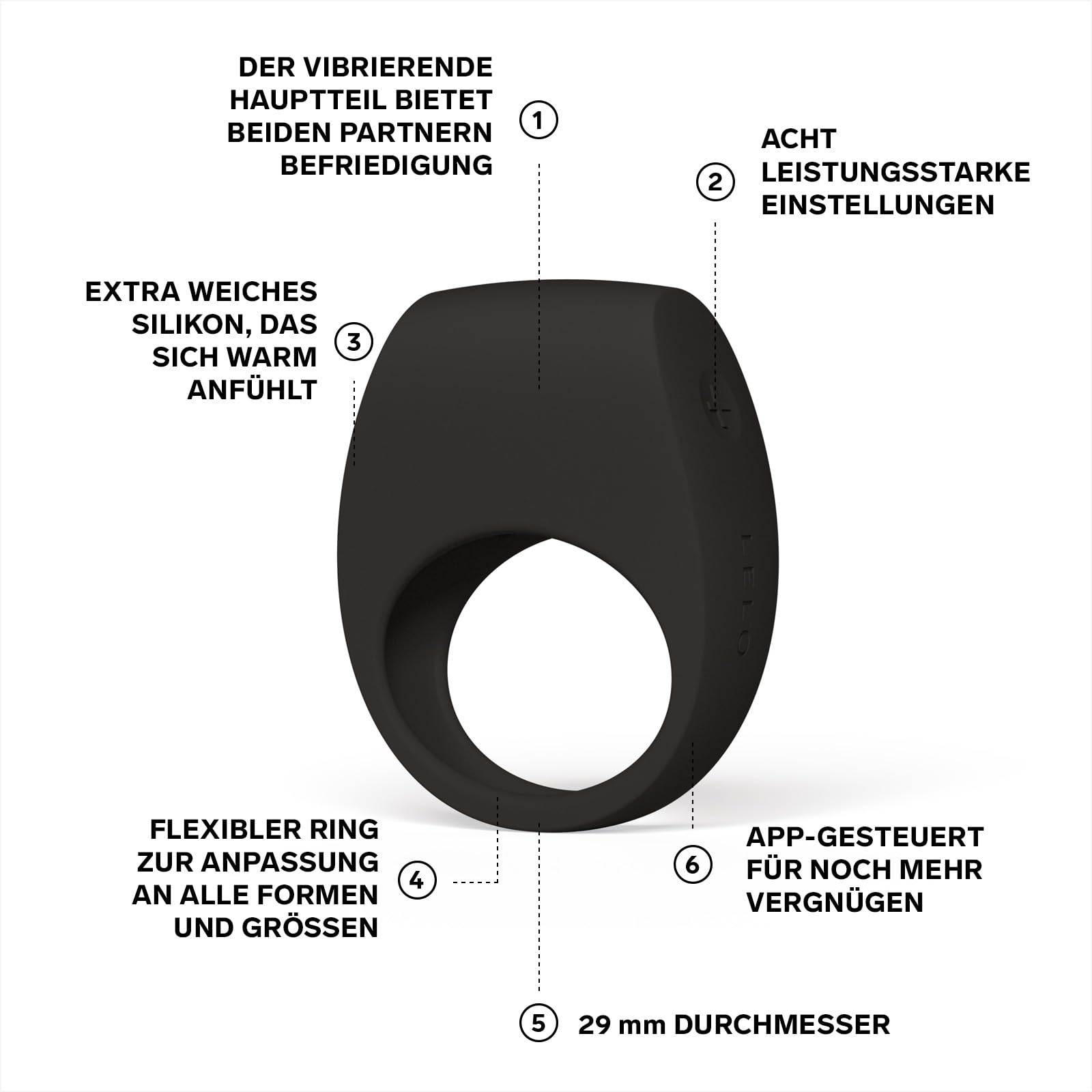 LELO TOR 3 Penisring Vibrator Klitorisstimulator mit App-Verbindung Cock Ring Penis Vibrator Penis Ring für Mann Cockring, Black