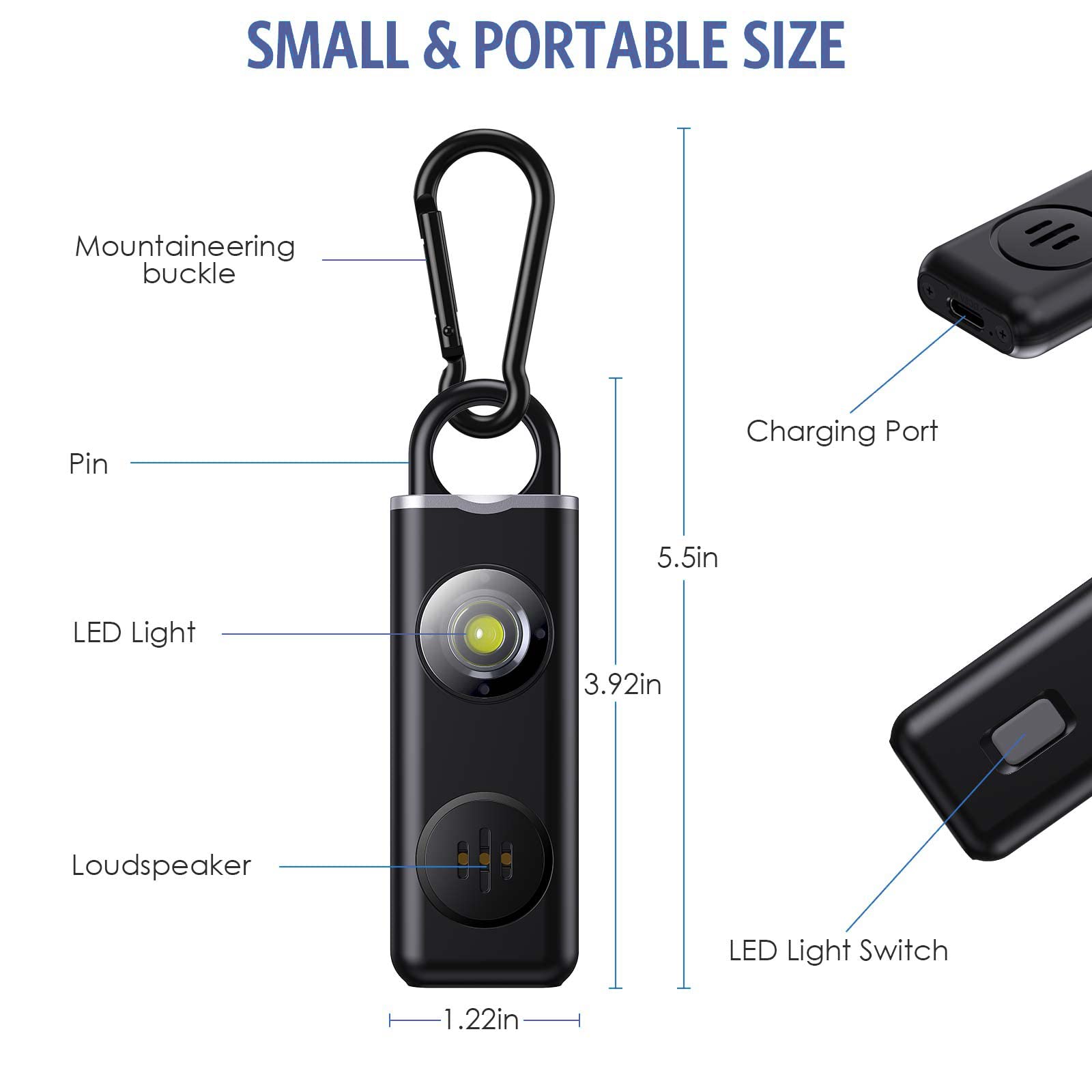 Allarme Personale OQIMAX 130dB - Con Torcia LED, Ricaricabile USB | Portachiavi Per Donne, Bambini E Anziani - Foto 8