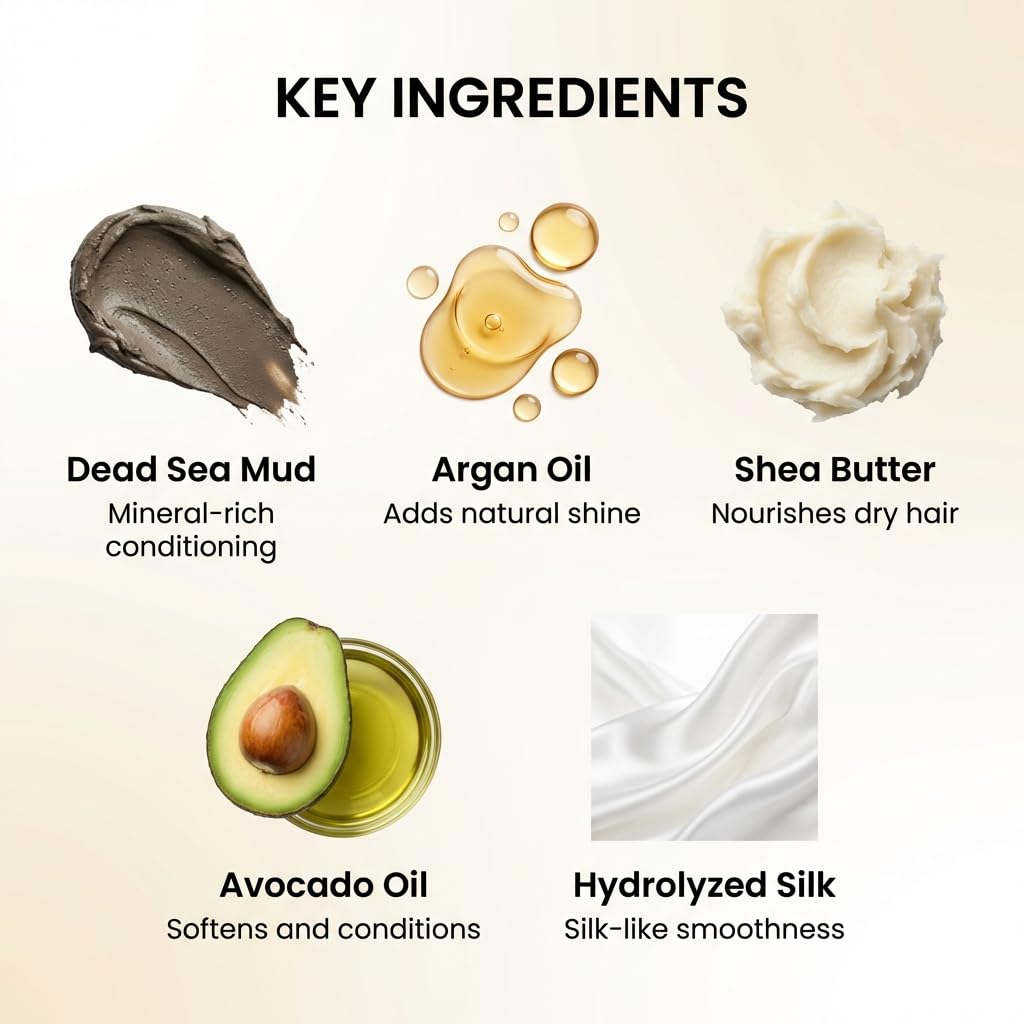 SEACRET Minerals Mud Hair Mask - Deep Conditioning Treatment for Dry Thick Curly Hair, Silicone Free with Dead Sea Mud, Argan Oil & Shea Butter - Softens, Hydrates, Detangles, 8.5 fl oz