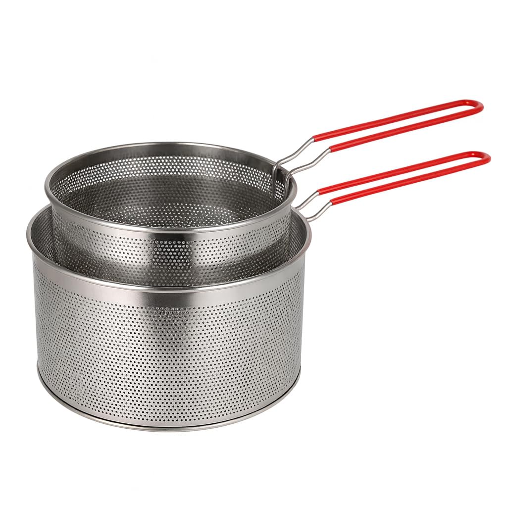 Nudelsieb 2er Set, Edelstahl Nudelsieb mit abnehmbarem Griff, Metall Nudelsiebkorb, Fritteusenkorb, Küchensieb zum Waschen, Abtropfen Frittieren, Kochen, Dämpfen