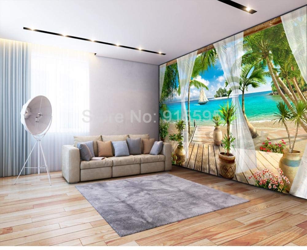 Papier peint 3D balcon plage vue sur la mer décoration maison