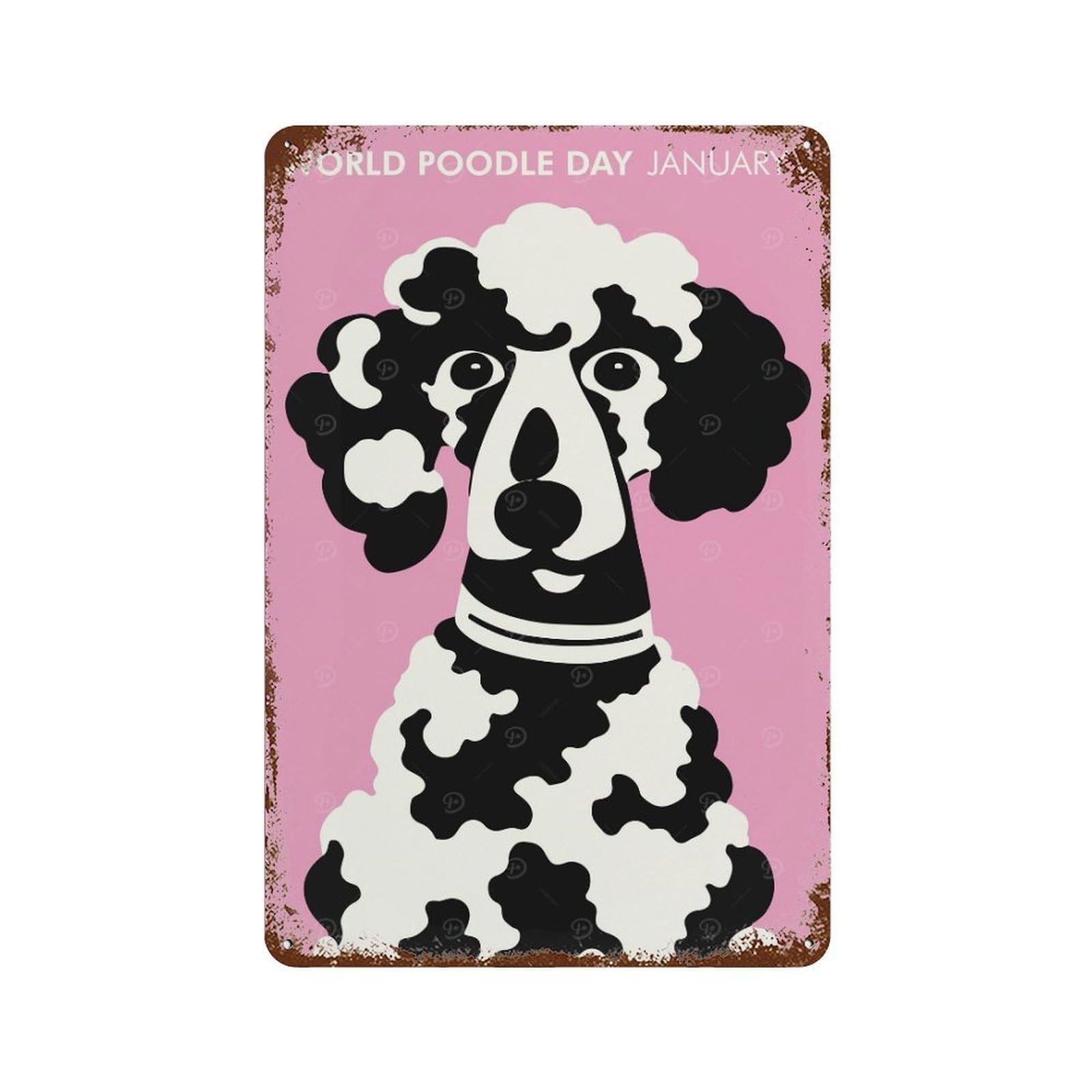 World Poodle Day Pink Art Aged Metal Wall Plaque 11.8"x7.9", Classic Wall Plaque for Garage, Pub Or Kitchen