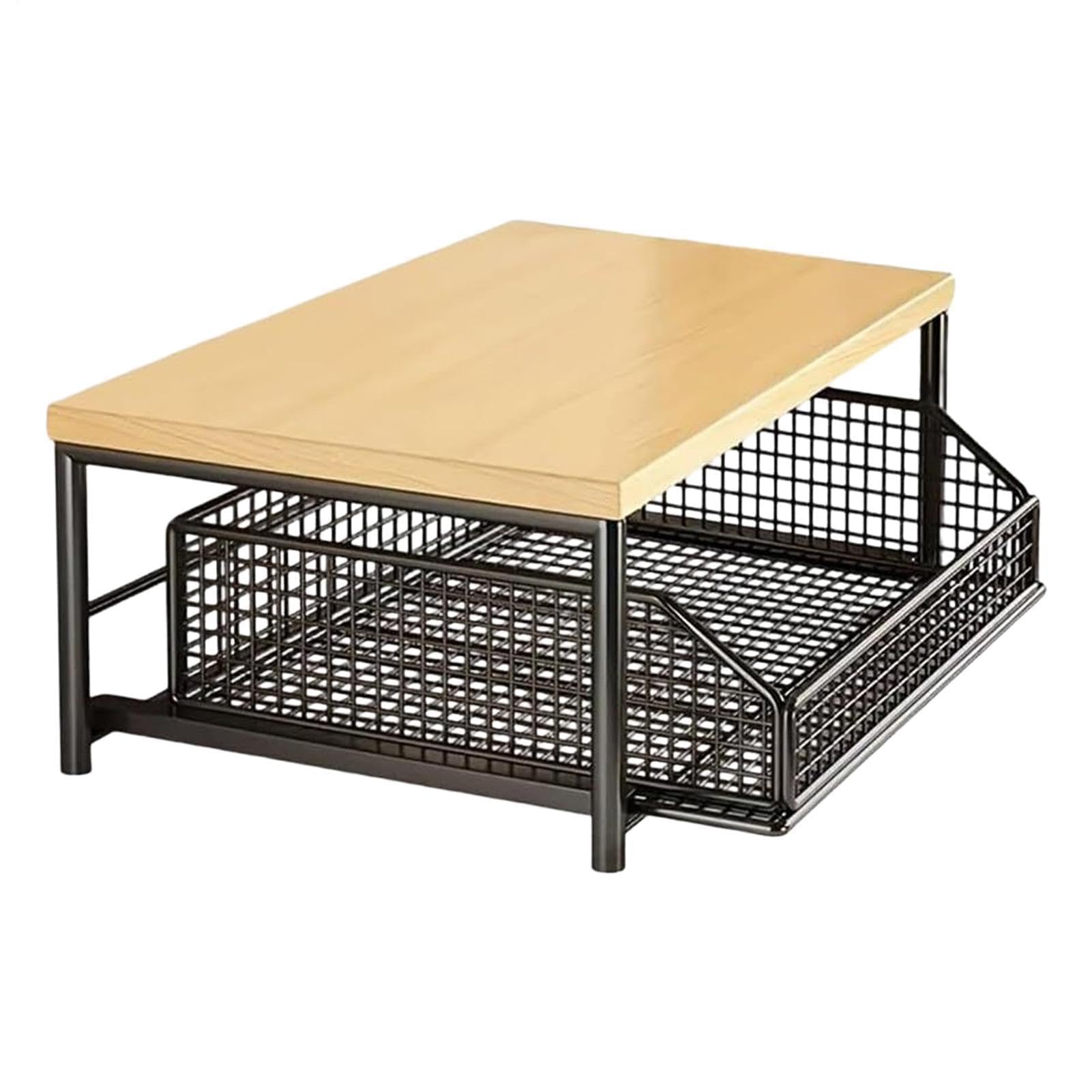 Scaffale da cucina verticale a 2 ripiani, in metallo e legno, con cassetto estraibile, versatile portaspezie, per bagno e ufficio, soluzione salvaspazio per casa e cucina