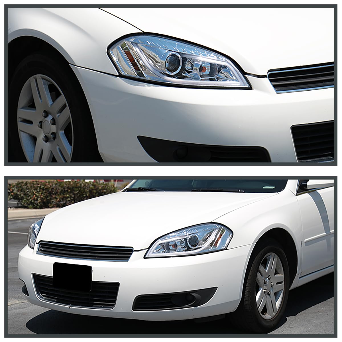 Spec-D Tuning LED Strip Bar Chrome Projector Headlights Compatible with 2006-2013 Chevy Impala, 2006-2007 Chevy Monte Carlo, 2014-2016 Chevy Impala, Left + Right Pair Headlamps Assembly
