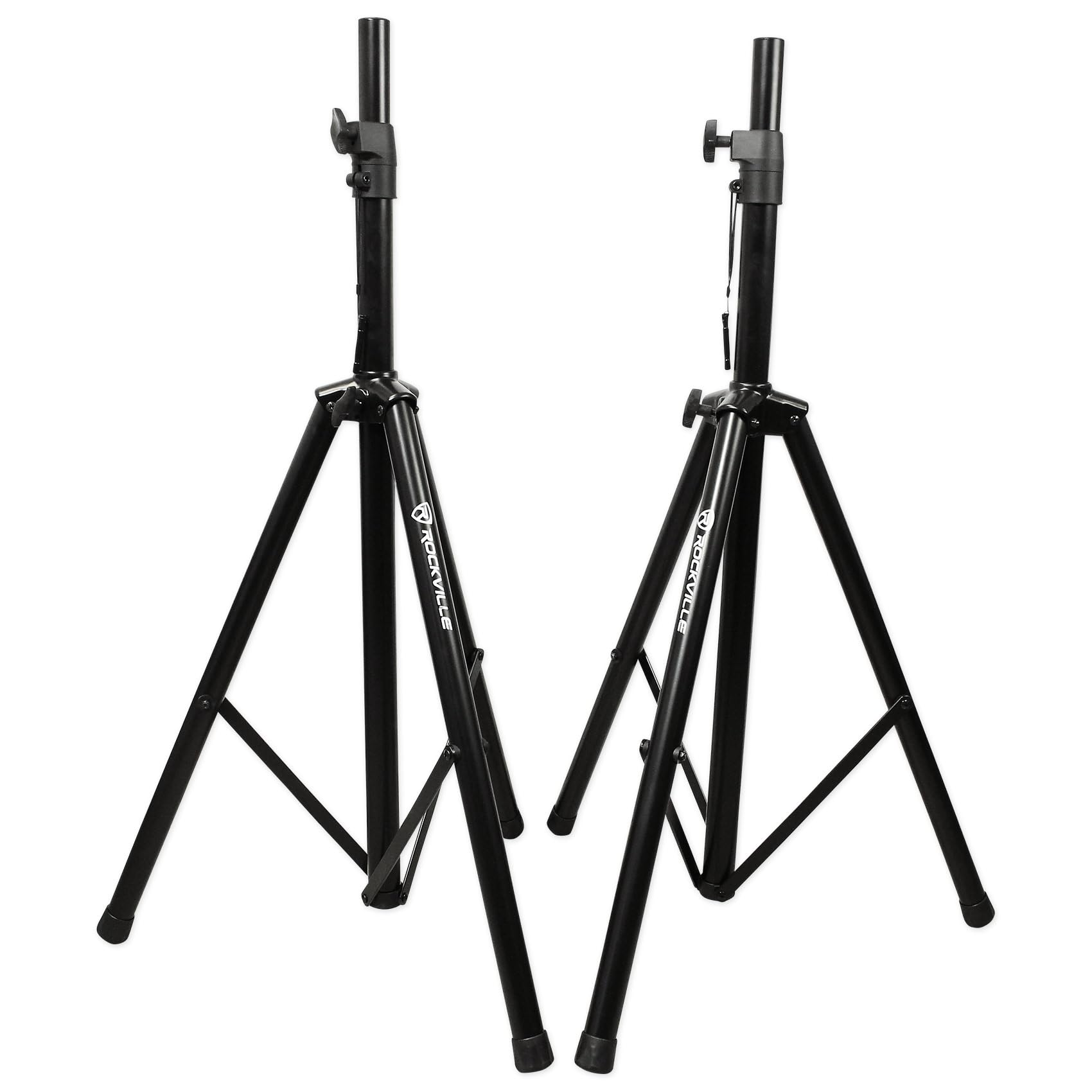 Rockville RVSS2-XLR Adjustable Tripod Speaker/Light Stands (2), 100 lbs Capacity, Includes (2) 20-Foot XLR Cables, Travel Bag, Stable Steel Construction, Perfect for DJs and Live Events