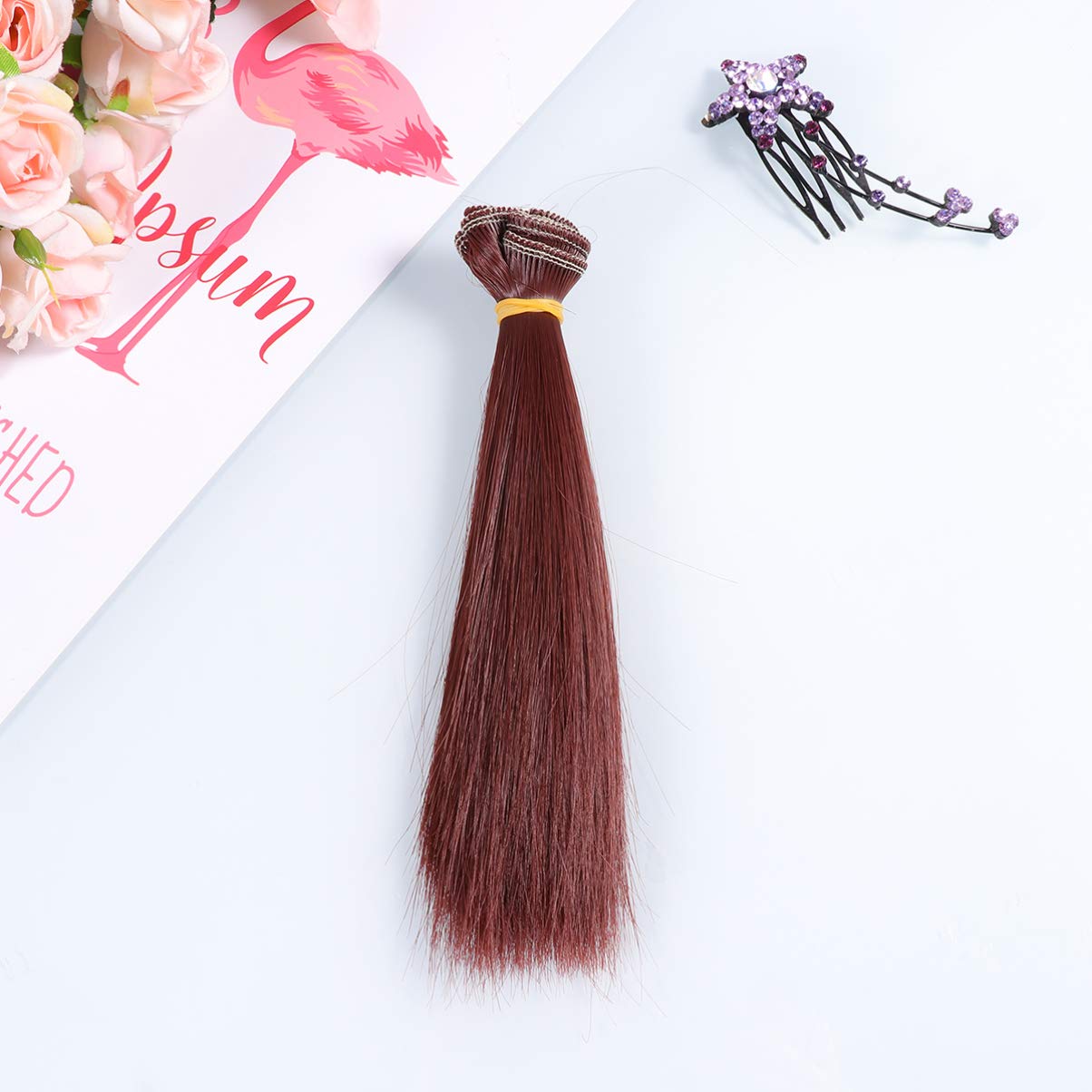 Doll Making Accessories 5 Pcs 15cm Heat Resistant Straight Hair Wig Handcraft DIY Doll Wigs Weft Hair Extensions for Home School Project (Red Brown) Fake Toy Straight Hair - Image 2