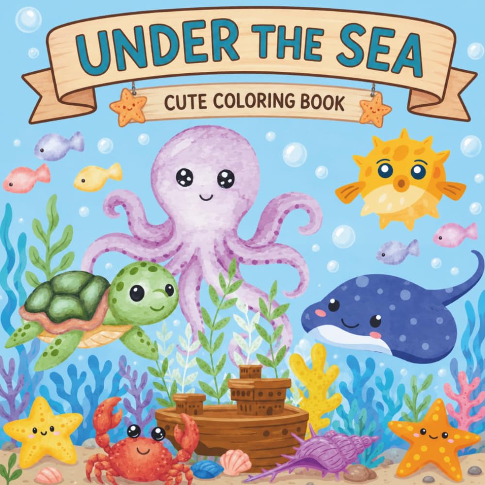 Under The Sea Cute Coloring Book: 50 Simple Images | Bold & Easy Ocean Scenes | For Kids & Adults