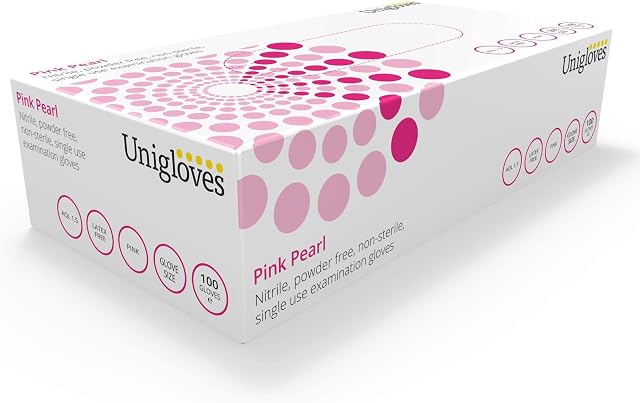 UNIGLOVES GP0013 Pink Pearl nitrile examination gloves, Medium, Set of 100