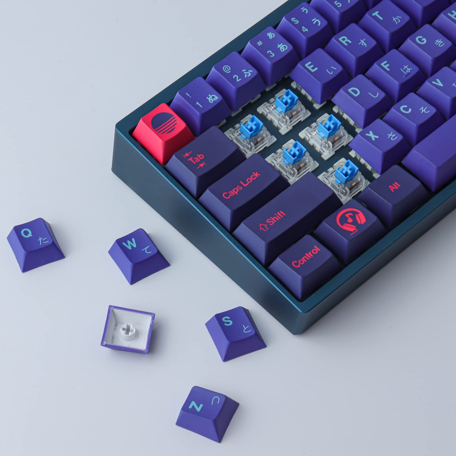 Sunzit PBT Keycaps, 159 Touches Cherry Profile Dye Sublimation Laser Keycap avec Barre d'espacement 7U Convient pour Clavier mécanique ISO ANSI MX Cherry