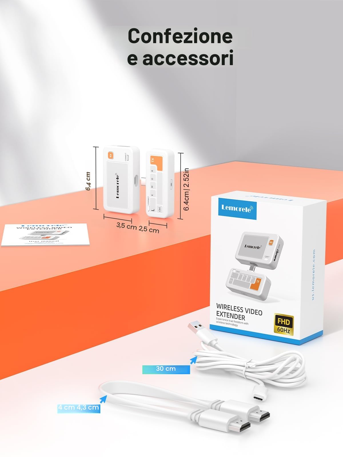 Lemorele Trasmettitore e ricevitore wireless USB C, 50M Plug&Play 5G HDMI trasmissione senza fili per lo streaming di video e audio da USB-C i-Phone/Tablet a monitor/proiettore