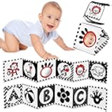 Black and White High Contrast Baby Toys, Soft Baby Book for Newborn 0-3-6-12 Months, Infant Tummy Time Toys, Early Education Sensory Toys, Visual Stimulation Folding Cloth Book for Boys Girls