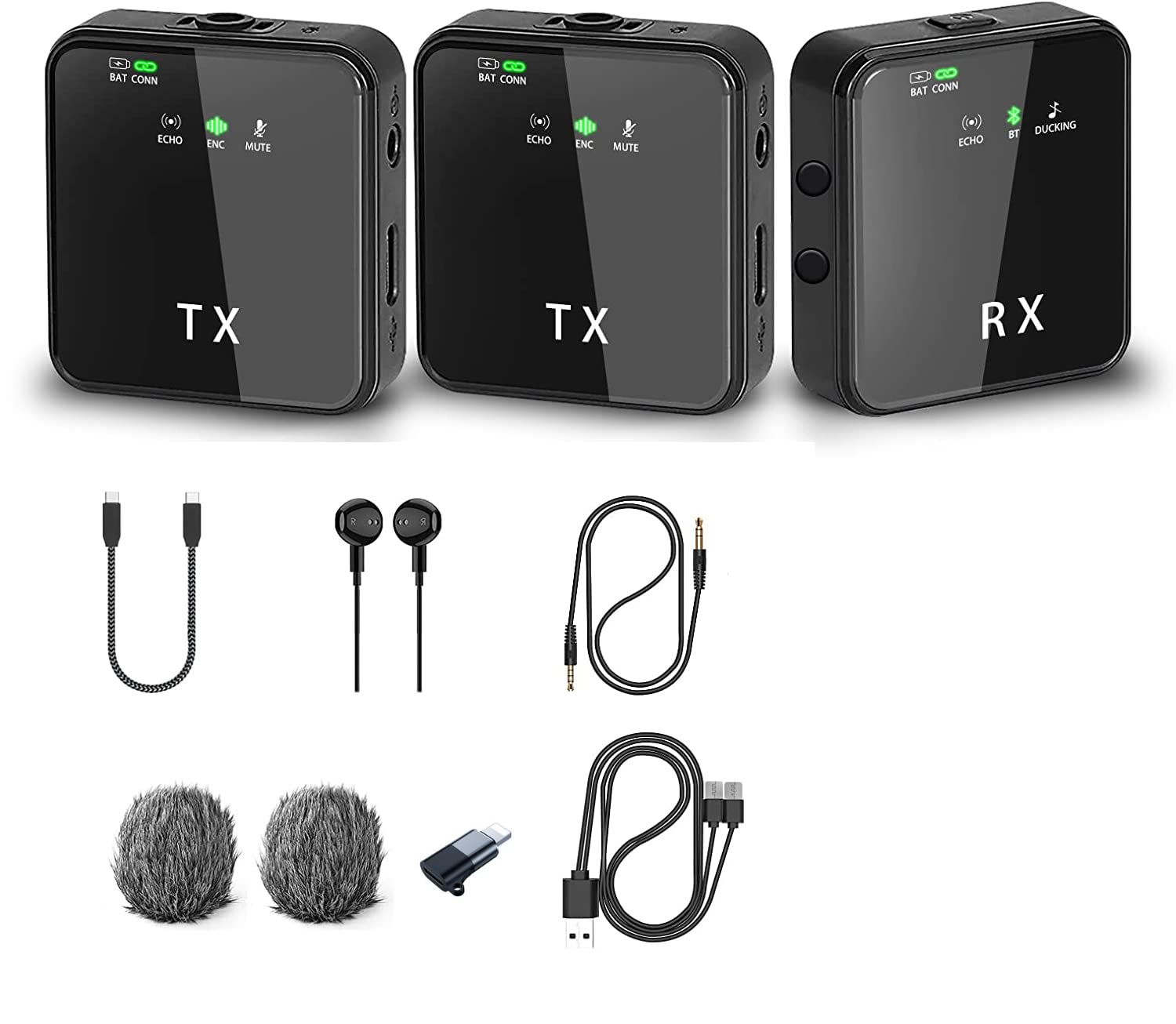 2.4GHz Wireless Microphone, Plug-Play Wireless Mic with 2 Microphone for USB-C apple Android Phone Video Recording, Interview, Vlog, Auto Sync and Noise Reduction